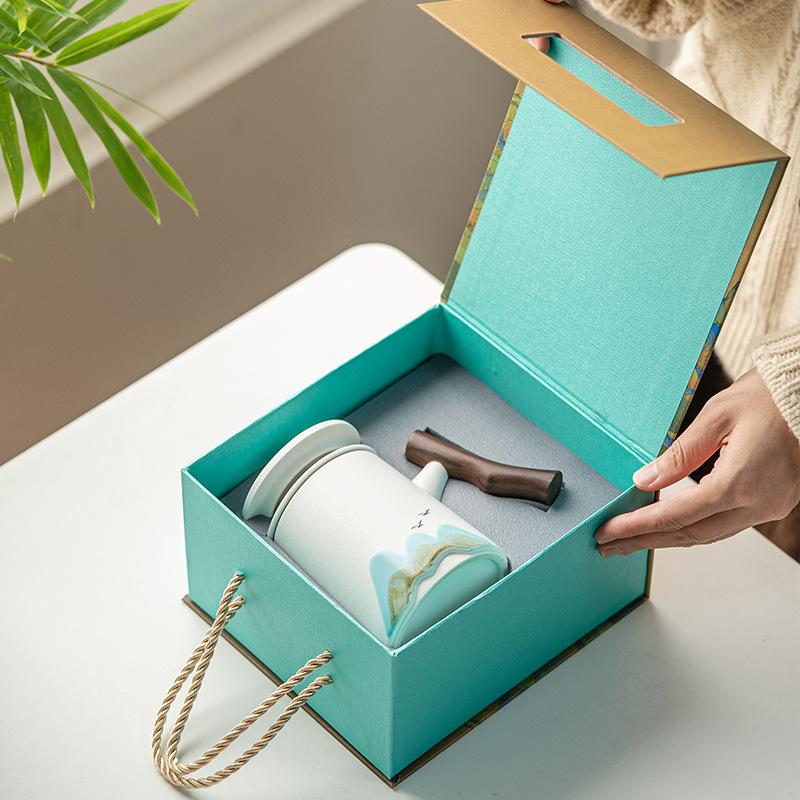 Ceramic Tea Water Separation Tea Cup Office Cup Mug High Value Cup Wooden Handle Water Cup Tea Cup Gift