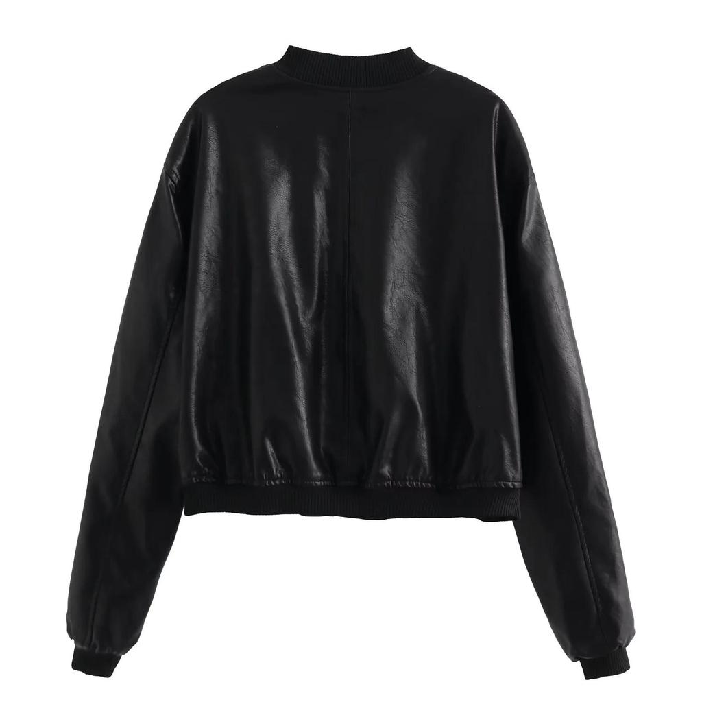 Damen Vintage Kunstleder Bomberjacke Mantel Oberteil Damen Stil Übergröße