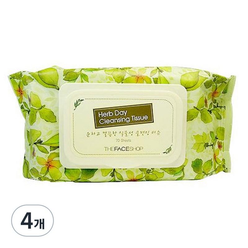 The Face Shop Herb Day Cleansing Tissues, 70 wipes, 4 pcs