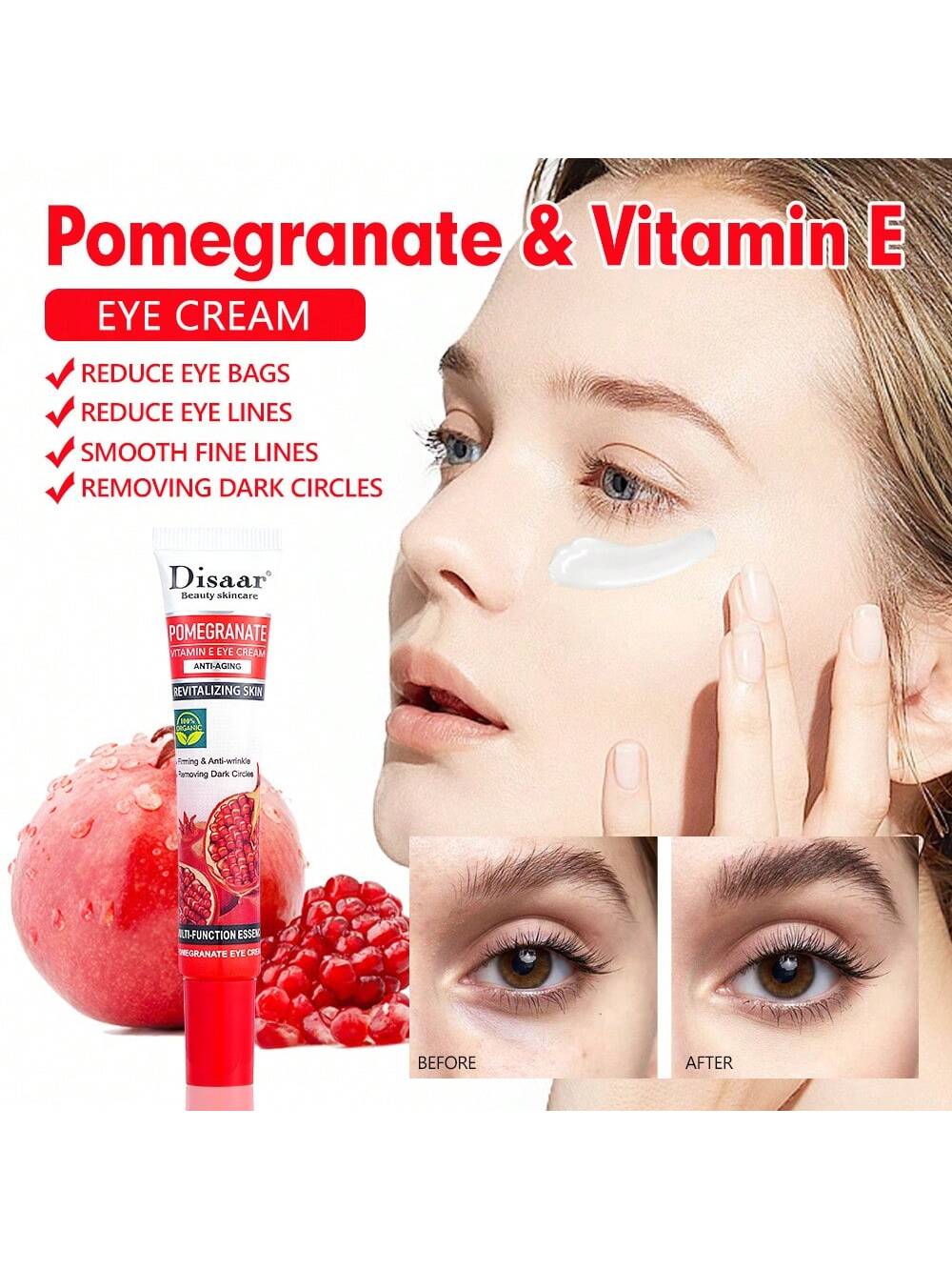 

1 шт., крем для глаз VE с красным гранатом, 25 г, лифтинг глаз, осветление тона кожи, увлажнение, улучшение мешков под глазами и темных кругов белый