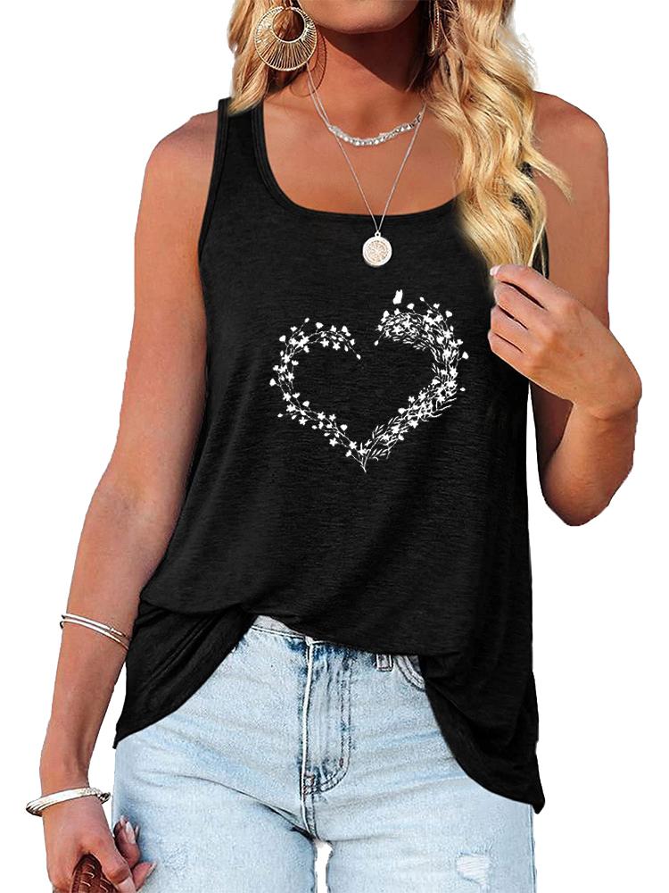 Women Fashion Floral Printed Tank Top Summer Casual O Neck Sleeveless Shirt