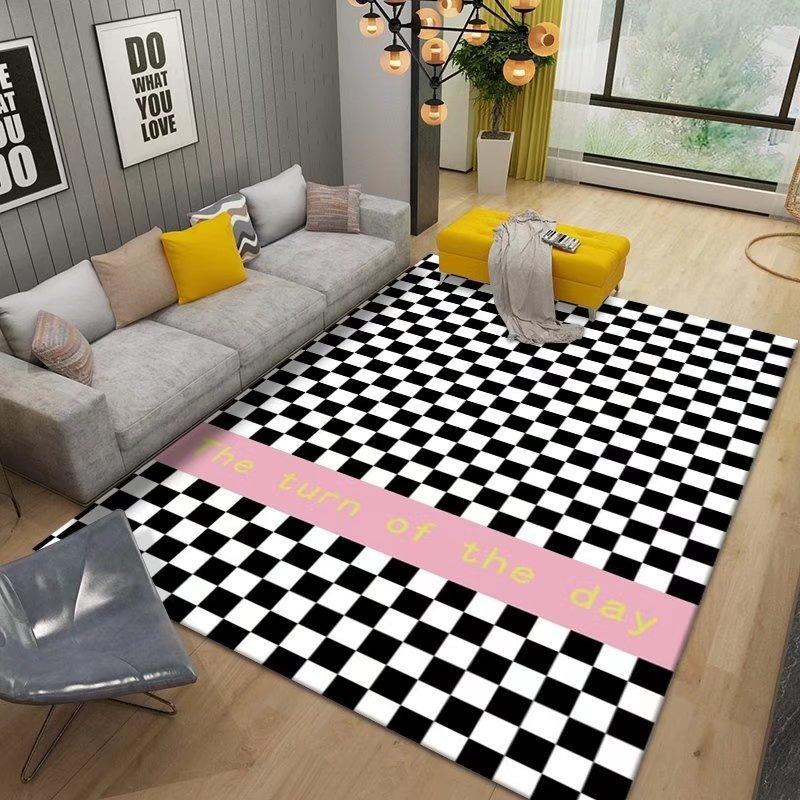 Living Room Carpet Large Area Loop Pile Non-slip Rug Bedroom Bedside Floor Mat Colorful Checkerboard Style Home Decoration Rugs