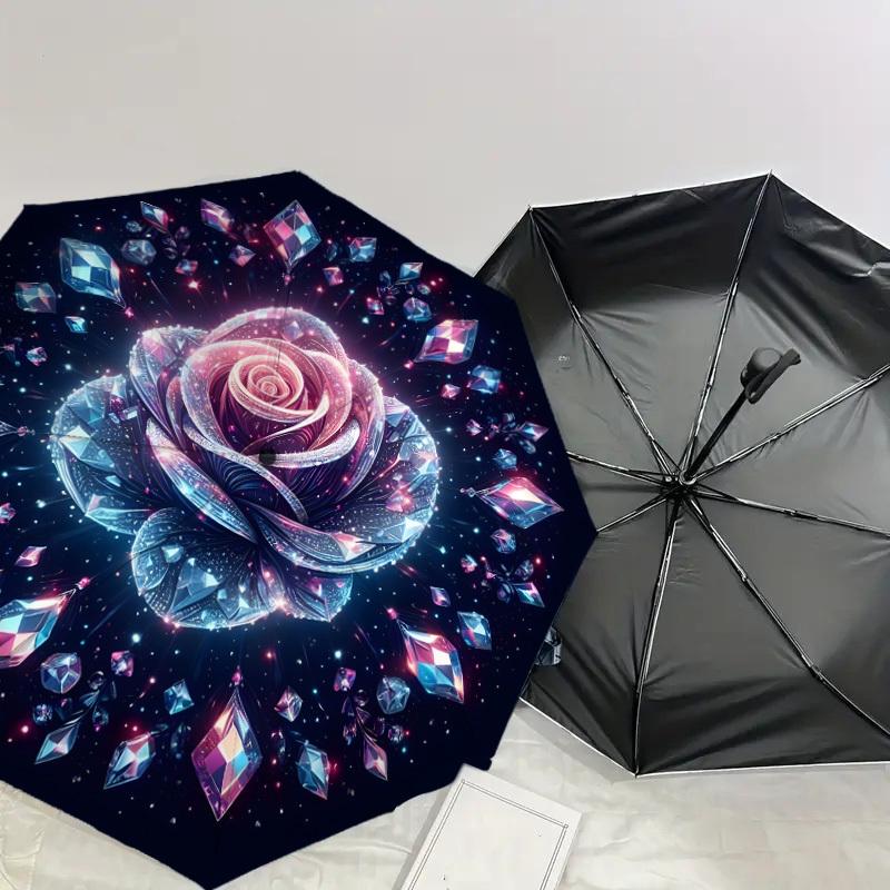 1pc Crystal Rose Mandala Umbrella with Plastic Handle,Suitable for All Seasons Home Travel Outdoor UmbrellaDD1102
