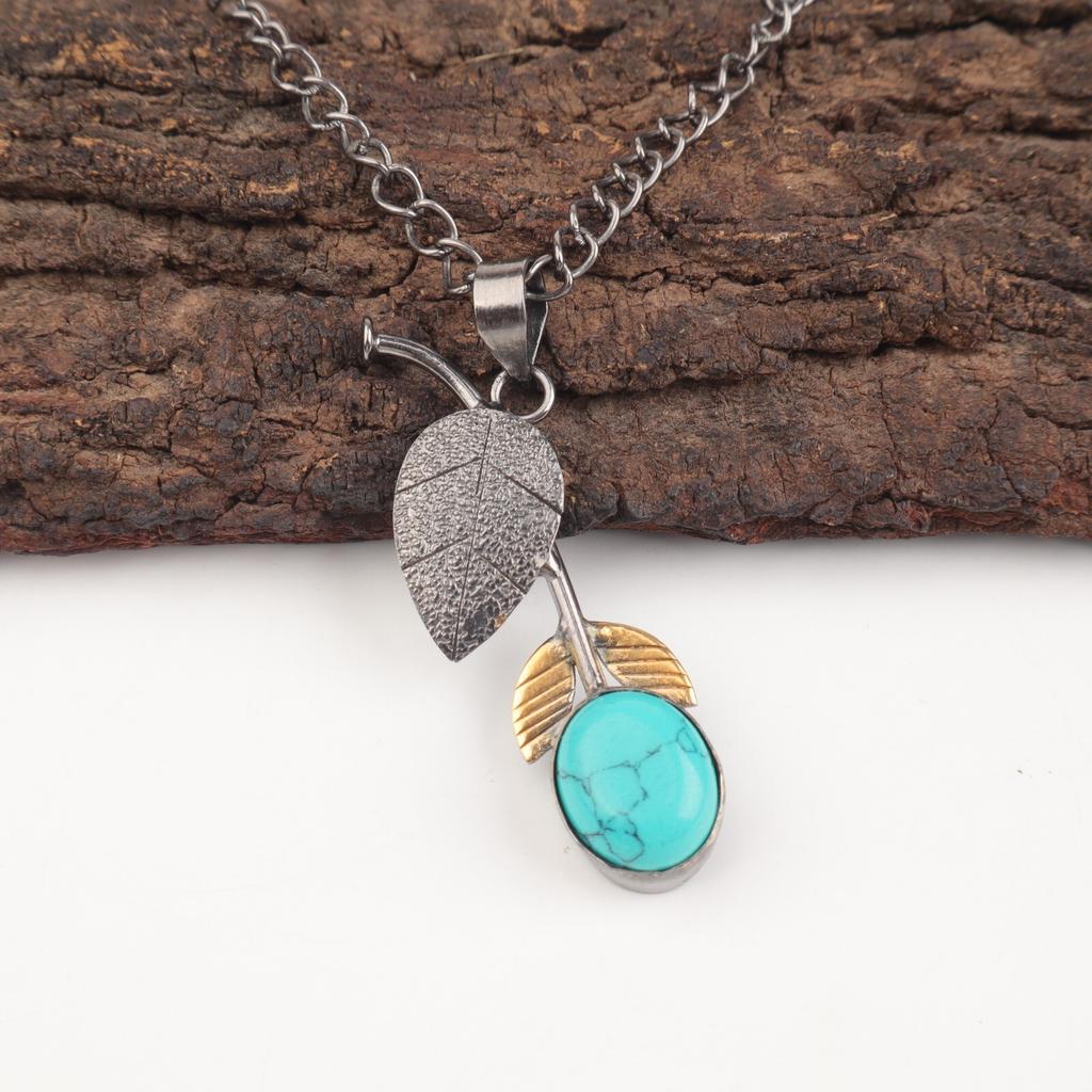Blue Turquoise Stone 925 Silver Trendy Unique Best Sisters Gift December Pendant PP-55-37
