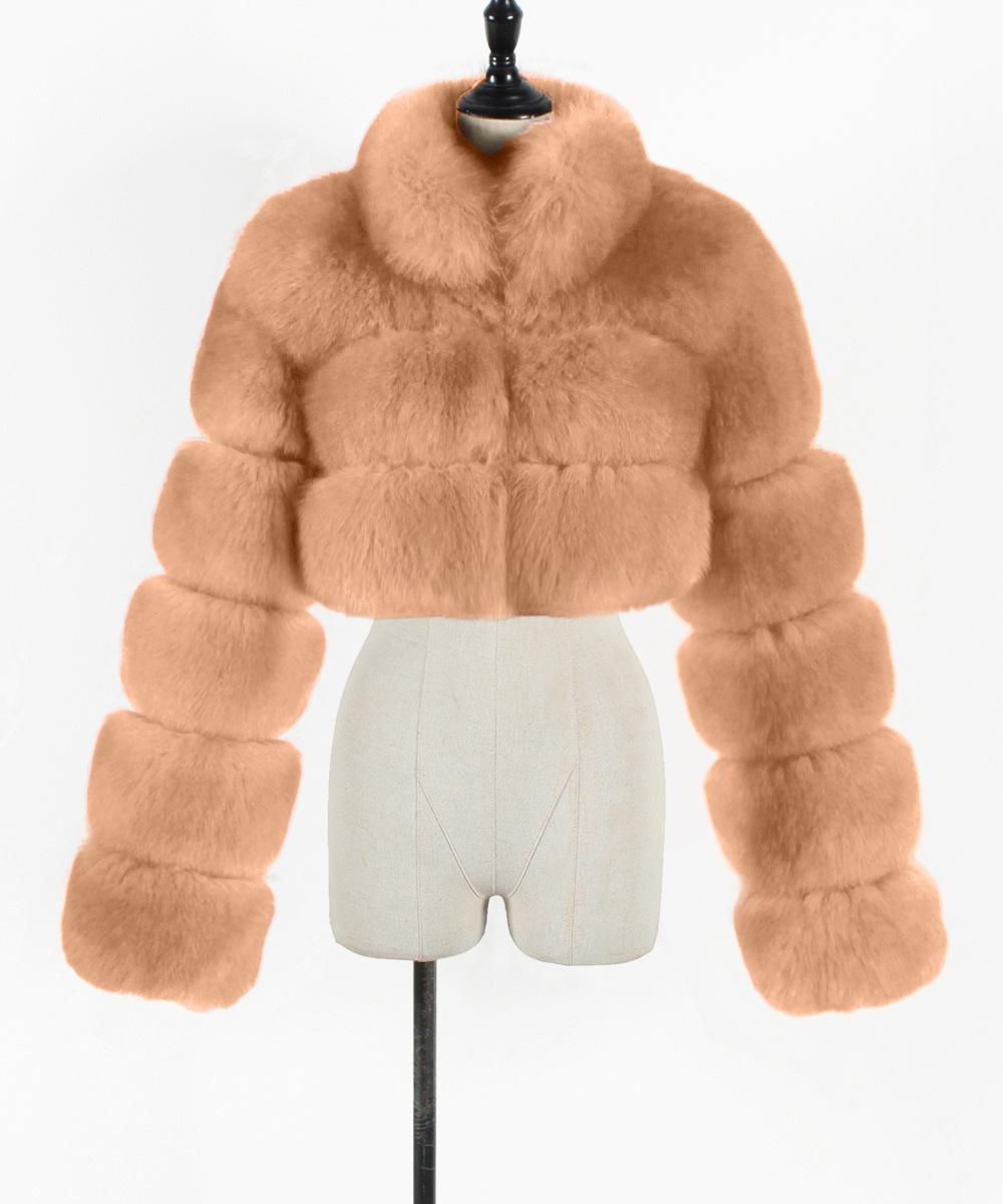 

Куртка женская повседневная ультракороткая из искусственного меха со стойкой, новая популярная модель Чэн Хуань осень-зима XXXL хаки