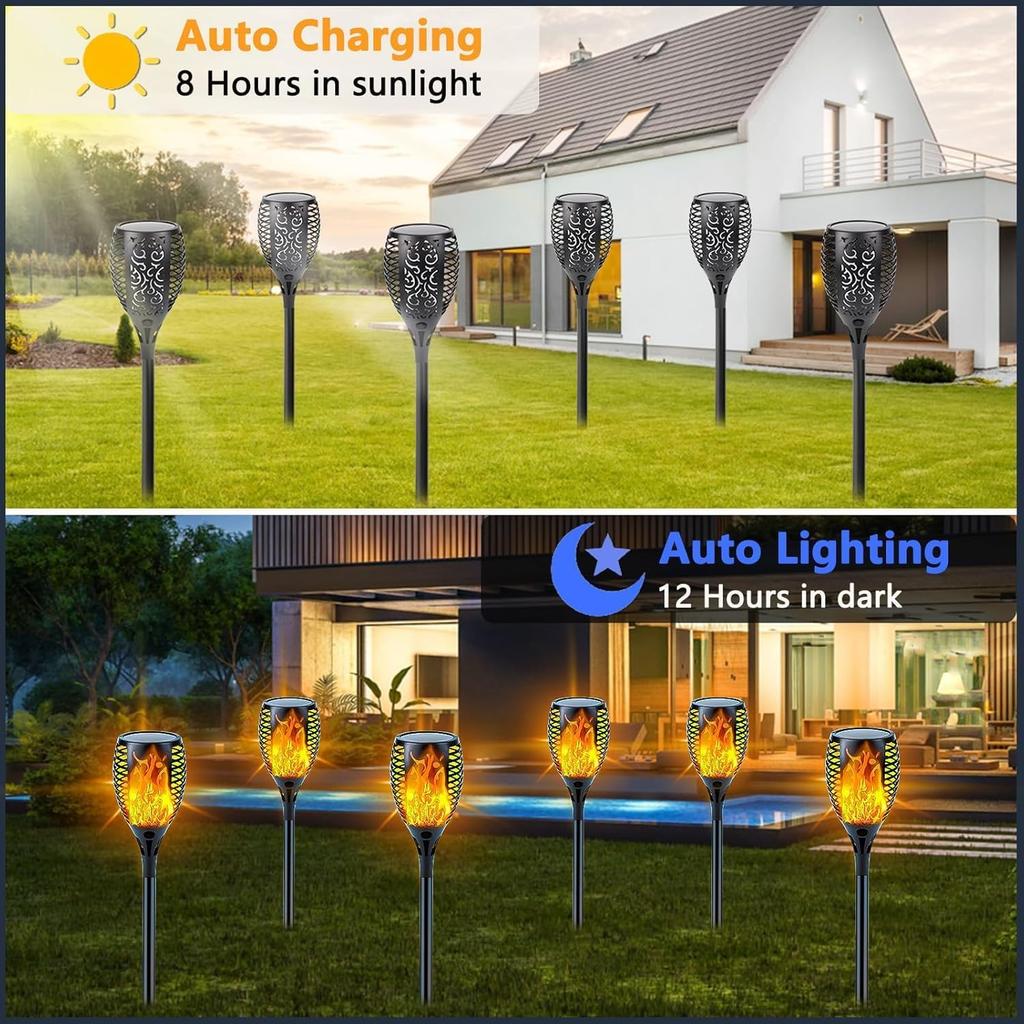 4-Pack Solar Lights Outdoor Torch Lights Waterproof Flickering Flame Lamp Dusk to Dawn Auto On/Off Decorations for Patio Garden Landscape Pathway