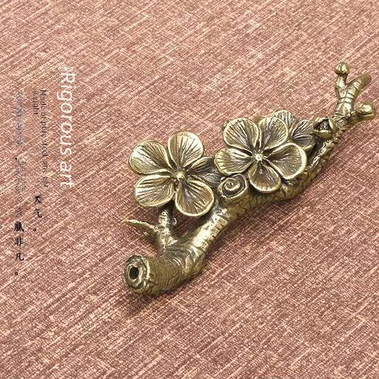 Solid Brass Plum Blossom Incense and Pen Holder - Retro Patina Copper Art Ornament
