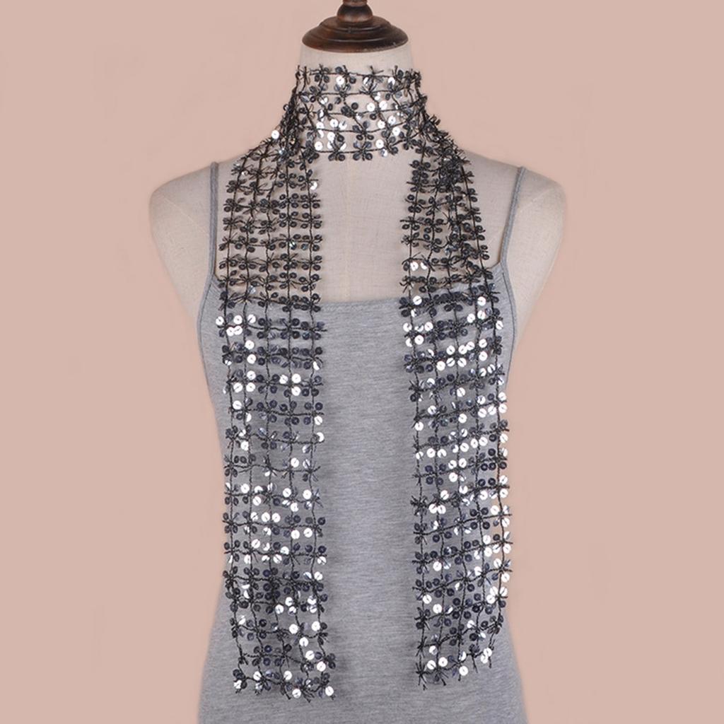 Sparkling Scarf for Women Chain Collar Full Sequins Nightclub Party Raves Costume Blingbling Choker