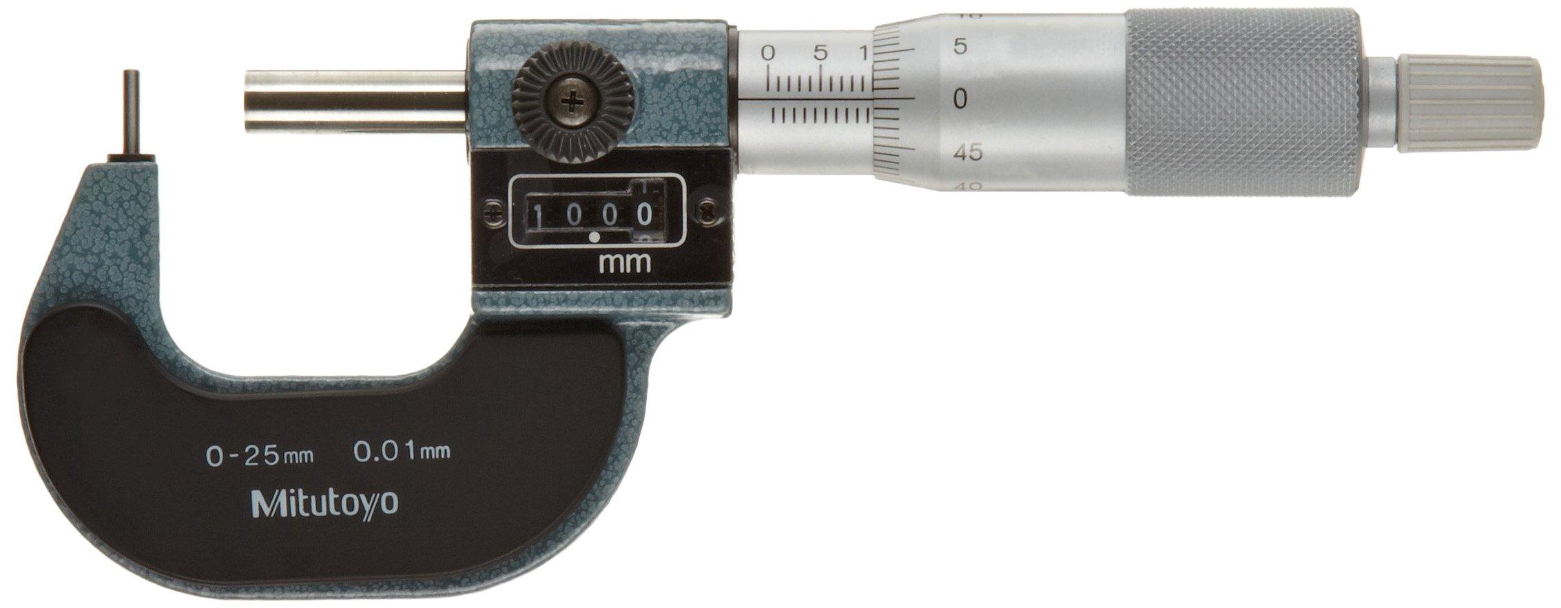 

Mitutoyo 295-302 Tube Micrometer, Mechanical Counter Model, Ratchet Stop, 0-25mm Range, 0.01mm Graduation, +/-0.003mm Accuracy, 2mm Dia. Pin Tip