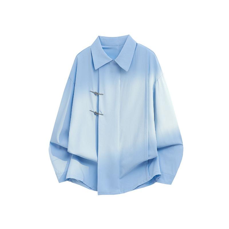 Women's White Chinese Style Frog Button Oversized Shirt Long Sleeve Loose Casual Blouse Retro Minimalist Top