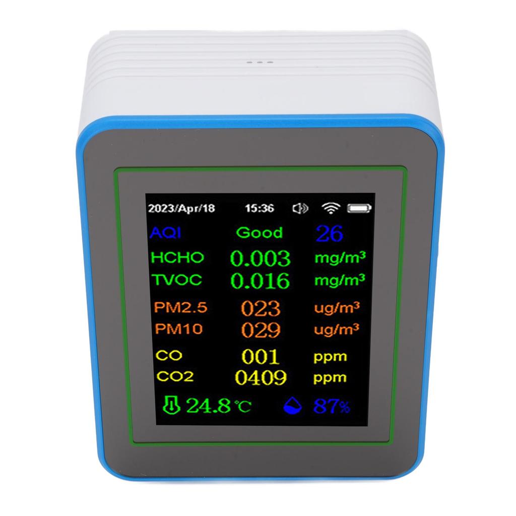Quality Meter 12 In 1 WiFi CO2 TVOC HCHO Temp Humid Smart Detect Indoor Battery Powered with Time Display