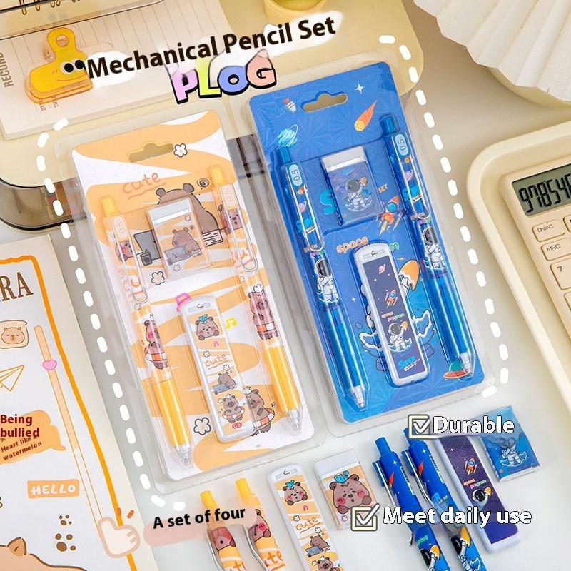 Cute Cartoon Capybara Automatic Pencil Boxed With Eraser Creative Kawaii Kapibala Automatic Pencil Set Student Stationery Gifts