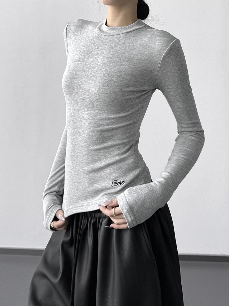 2025 Women's Slim Fit Long Sleeve T-Shirt - Autumn Winter Solid Color Base Layer Top