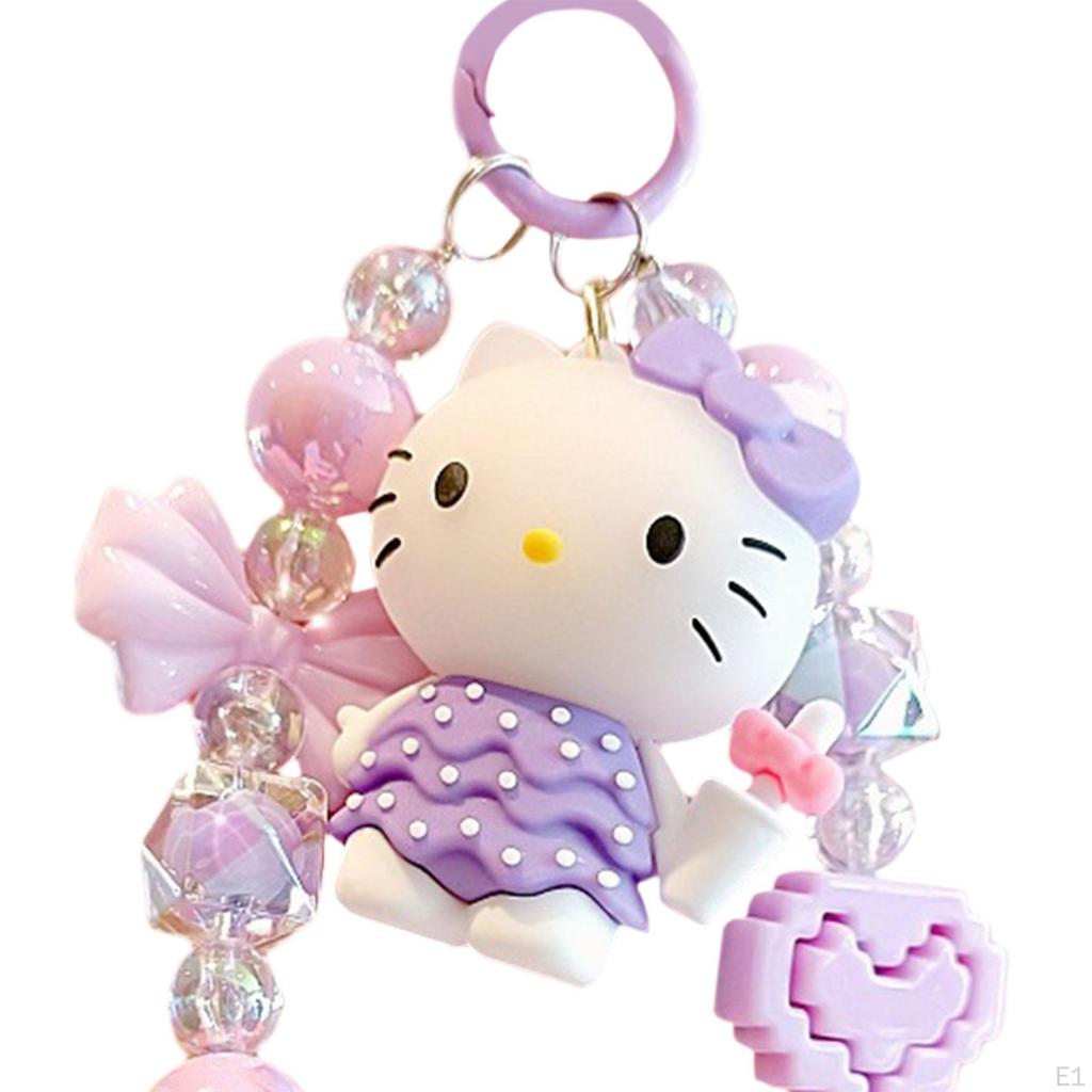 Cute Beaded Keychain Decorative Portable Bag Pendants for Girls Women Adults Violet