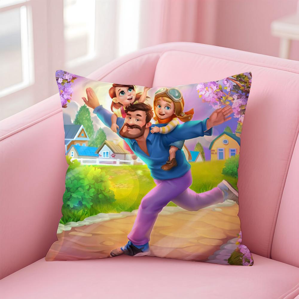 Kwaii Game Anime T-Township Cushion Cover Pillowcase Short Plush Invisible Zipper Room Sofa Cushion Cover