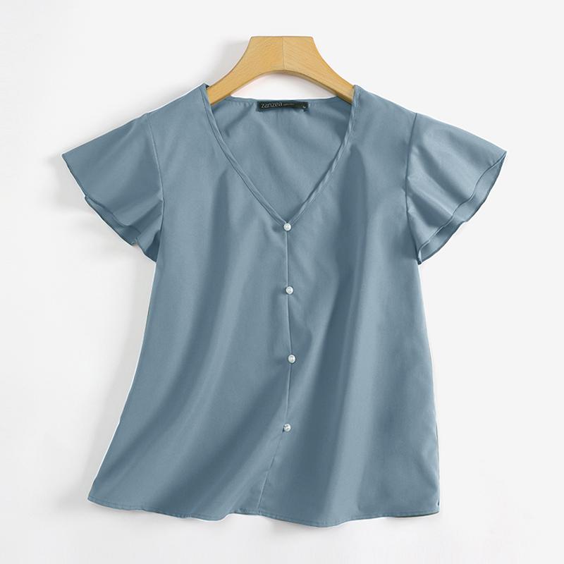 ZANZEA Women Casual V-neck Flare Sleeve Summer Blouse