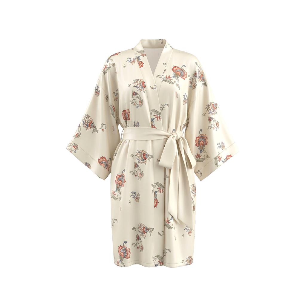 New Summer Short-sleeved Cotton Print Bathrobe Pajamas Women's Home Wear Robe