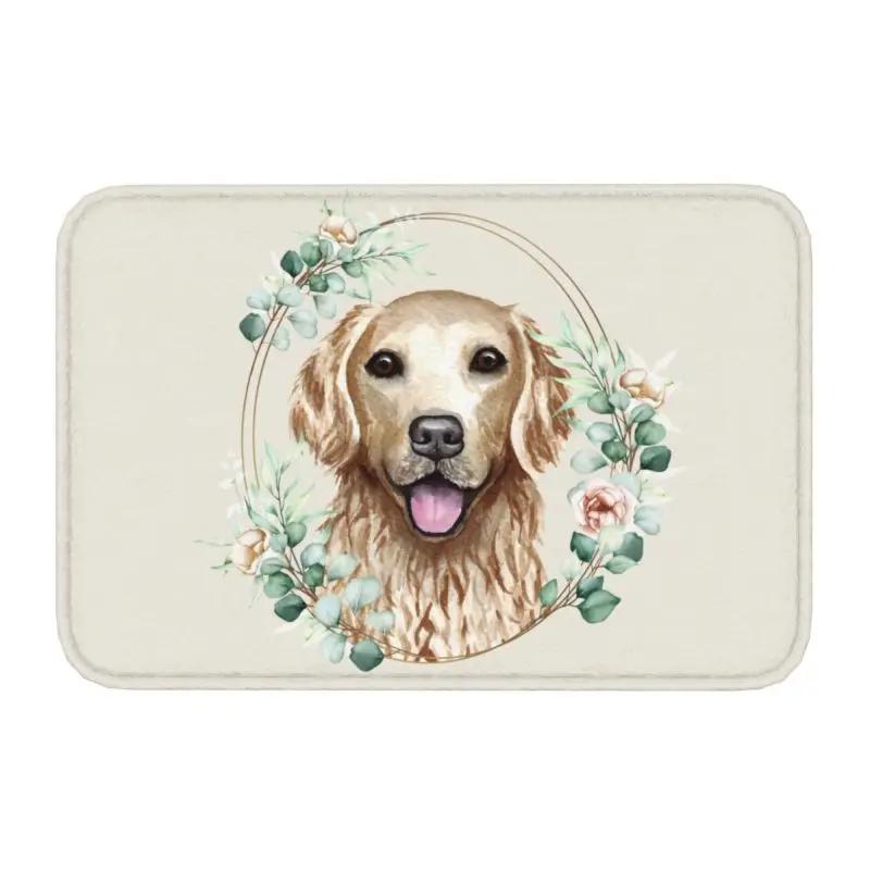 Custom West Highland White Terrier Dog In Floral Gold Wreath Doormat Non-Slip Entrance Door Floor Mat Garage Rug Carpet Footpad