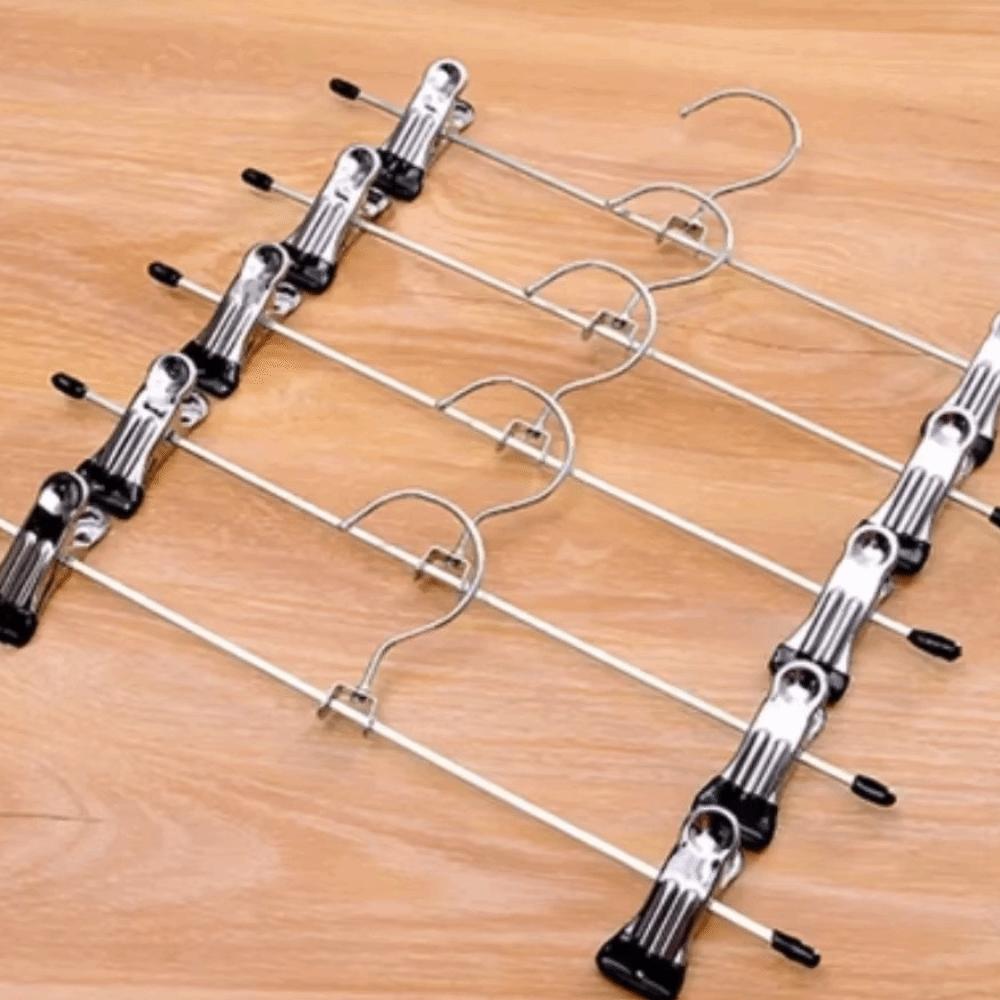 5pcs New Retractable Metal Trouser Rack Windproof with Adjustable Clips Pants Drying Hangers Non-Slip Closet Storage Racks
