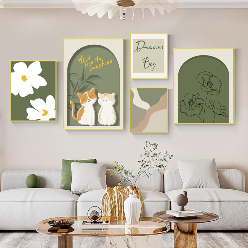

Nordic High-End Ins Log Wind Restaurant Пятисуставные теплые исцеляющие кошачьи настенные плакаты для рисования на холсте для домашнего декора гостиной