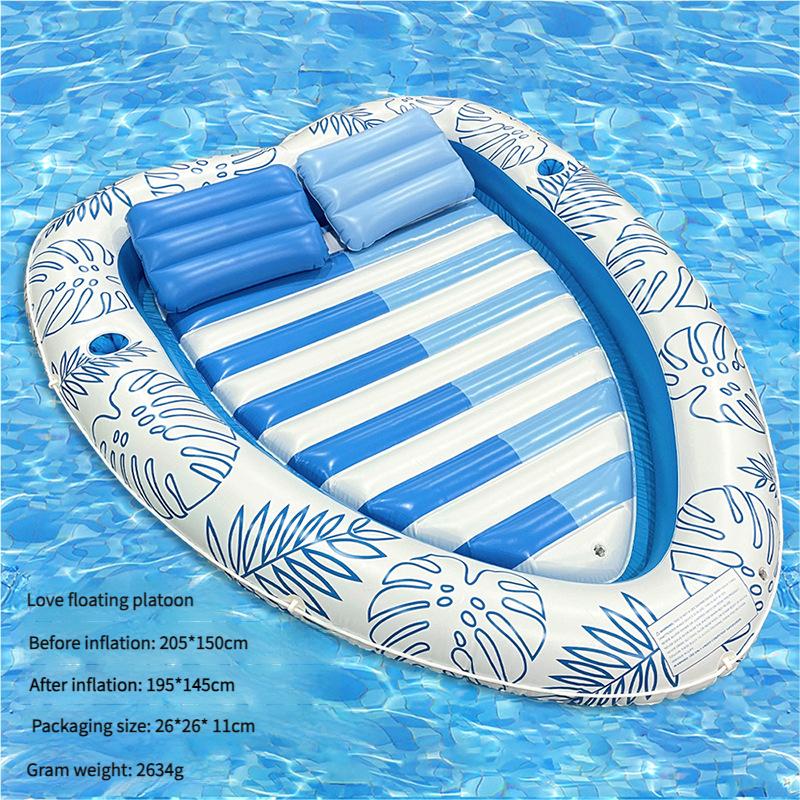 

Двойной надувной плавательный матрас с подушкой, подстаканником, коврик для загара, утолщенный ПВХ, плавучая кровать в форме листа для отдыха на пляже