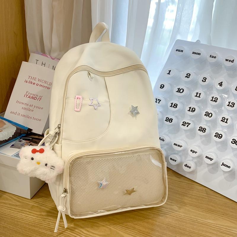Versatile Simple and Beautiful Female College Student Ins Cute Large Capacity High School Student Backpack Transparent Pain Bag