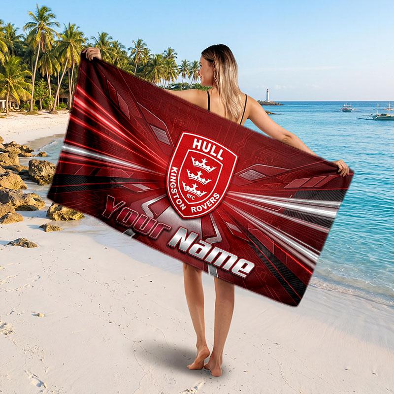 Hull KR Customized Name Text Beach Towel, Soft Absorbent Towel Beach Pool Travel Personal Gift
