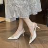 Metal Decoration High-end Pointed Head Thin Heel High Heel Single Shoes Women's Bag Head Sandals Outer Wear Summer