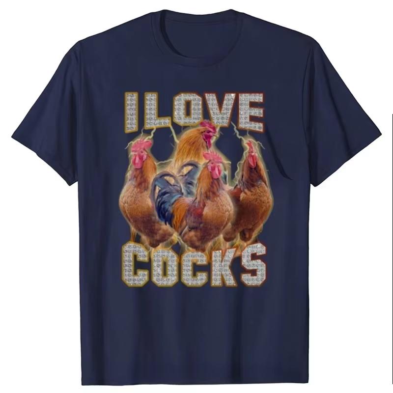 Mode J'aime les Coqs Meme Fermier Drôle T-shirt Amateurs de Poulets T-shirt Unisexe en Coton T-shirts Fitness Hauts Streetwear Vêtements Hommes