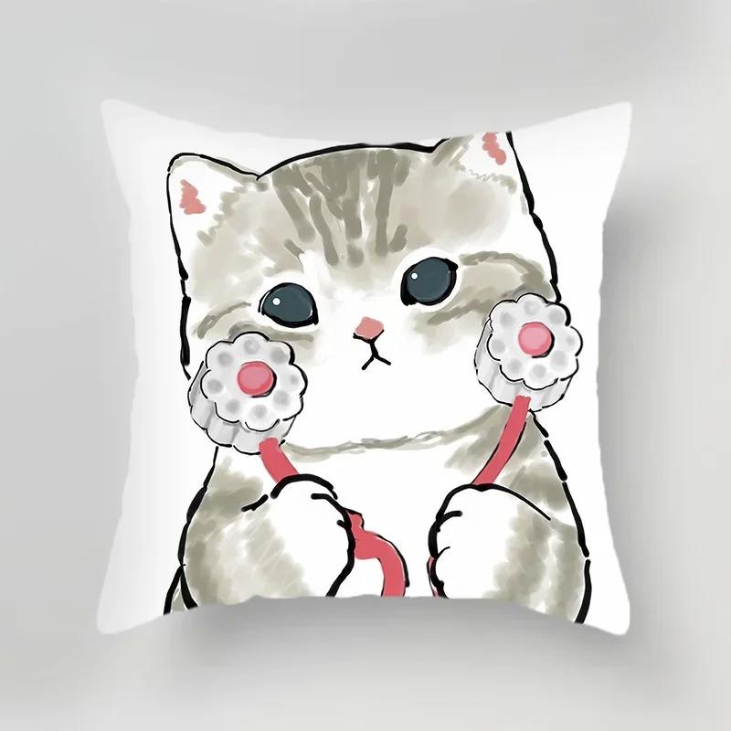Office Living Room Home Pillowcase Cute Cat Cartoon Pattern Pillowcase Car Ornaments