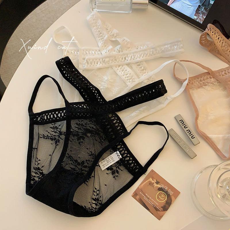Sexy cross-strapped panties women's low waist hot perspective sweet girl lace edge breathable panties women