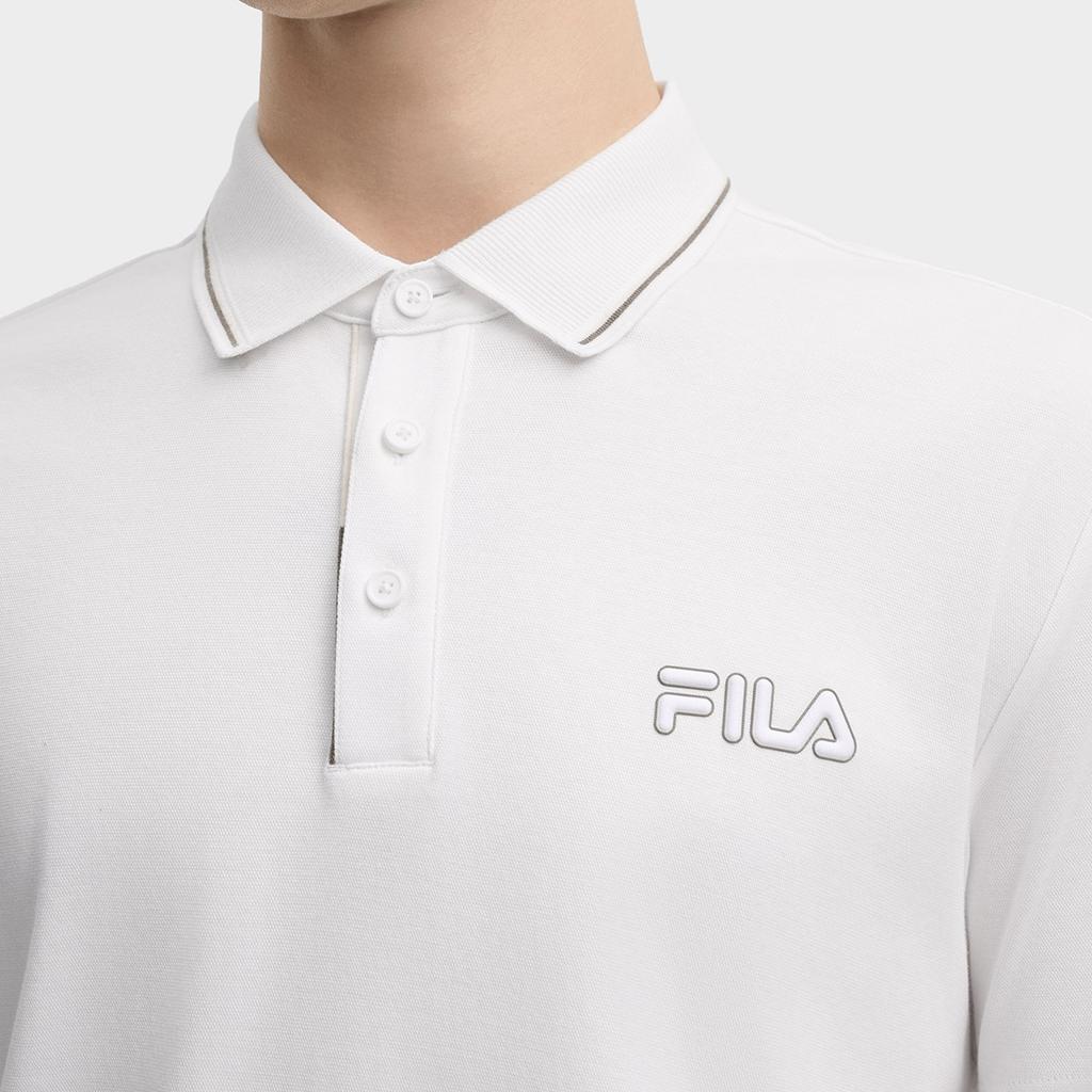 Fila Heritage Pompidou Center Collaboration Business Solid Color Commuter Short Sleeve Polo Shirt Men Tops White F11M438109FWT
