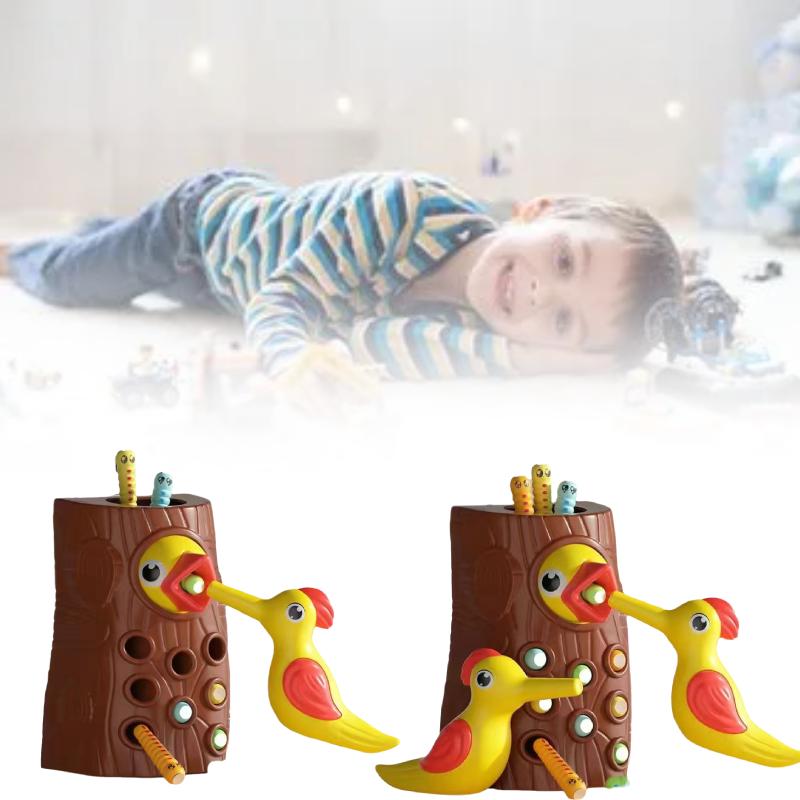 Baby Montessori Toddler Toy Magnetic Woodpecker Catching Worms Game Feeding
