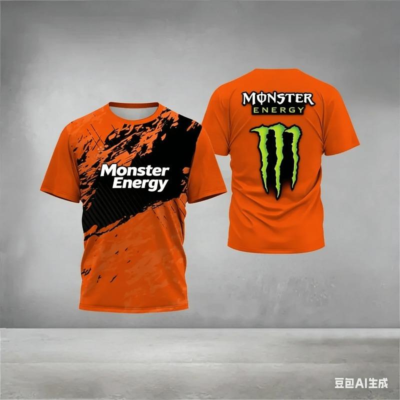 Baibao QIQI Zomer Sport T-shirt met Korte Mouwen voor Heren met 3D-print van Monster Energy, Sneldrogend en Vocht absorberend Fiets Sportkleding 4XL