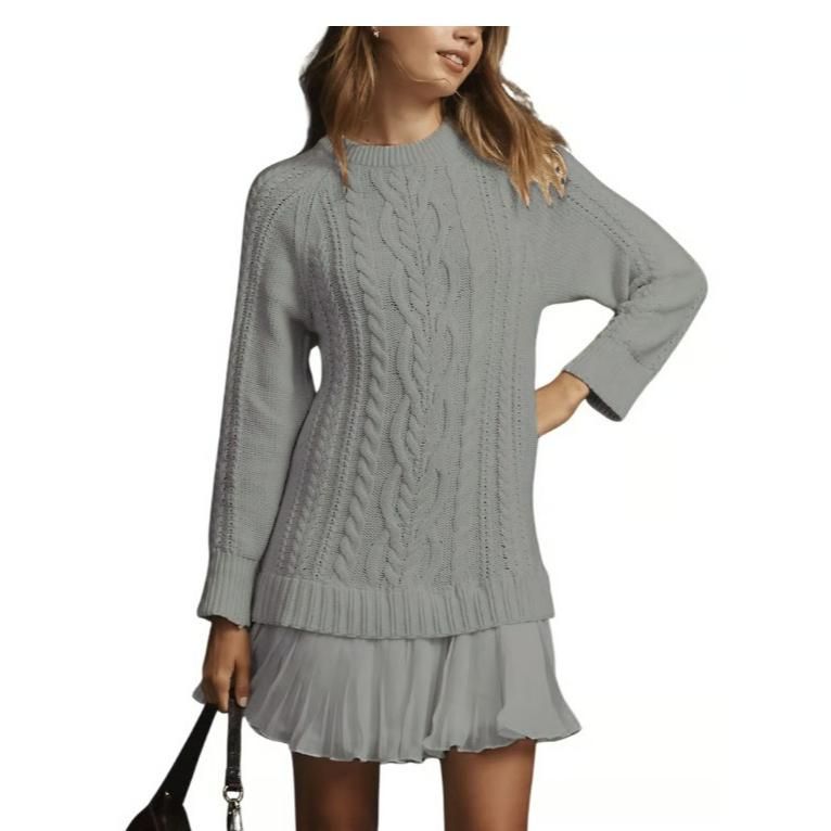 Autumn and Winter Fashion All-match Women's Woolen Solid Color Sweater Dress