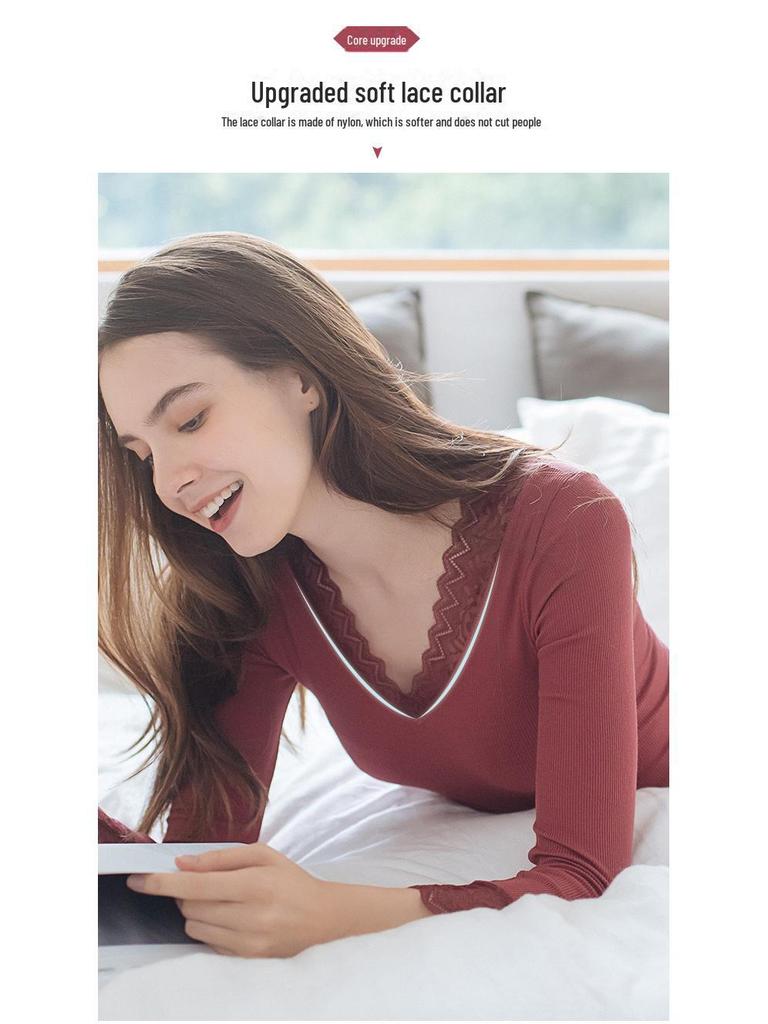 Autumn-Winter Lace Thermal Underwear Set: Seamless, Temperature-Controlled, Plus Velvet Base Sweater & Trousers for Women.