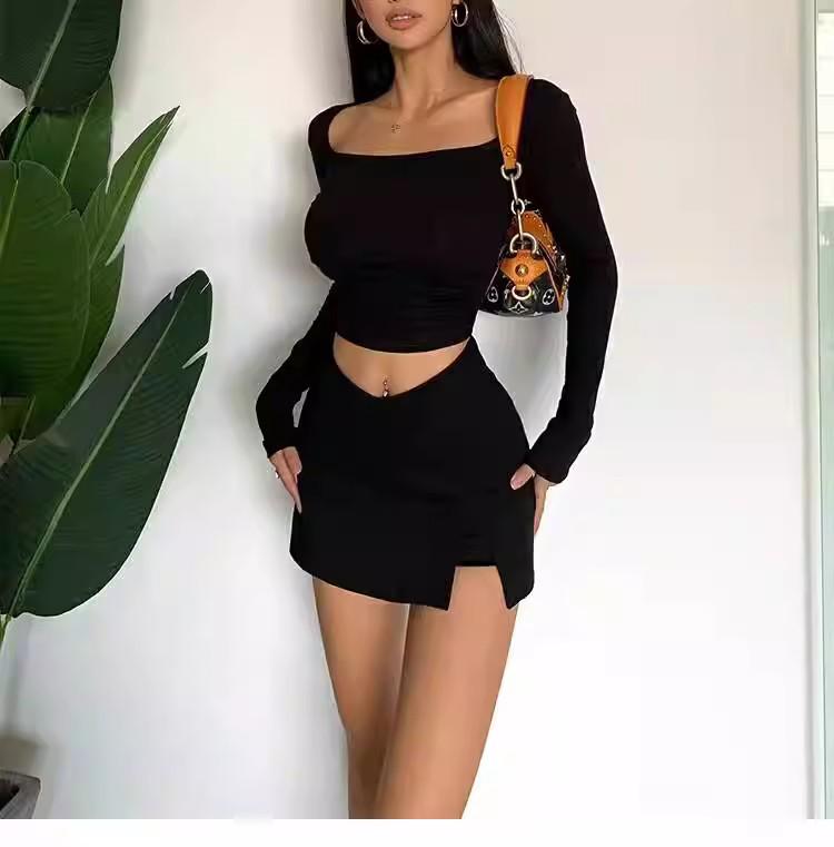 Women's Black Skirt: 2025 Spring/Summer Sexy Slit Suit, Anti-Exposure, Pure Desire Short Hip Skirt