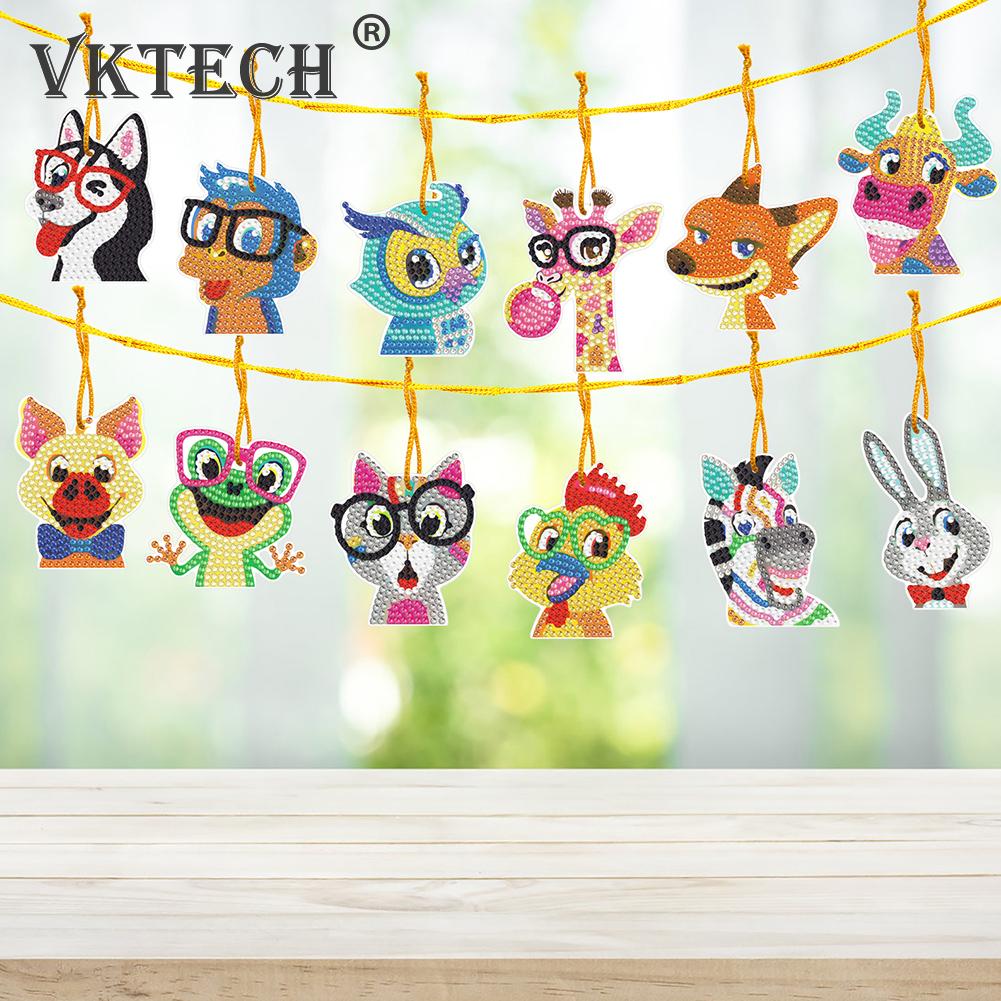 9/10 DIY Diamond Painting Keychains Kit Cute Animal Rhinestone Art Mosaic Keyring Women Bag Hanging Pendant Decor Handmade Gift