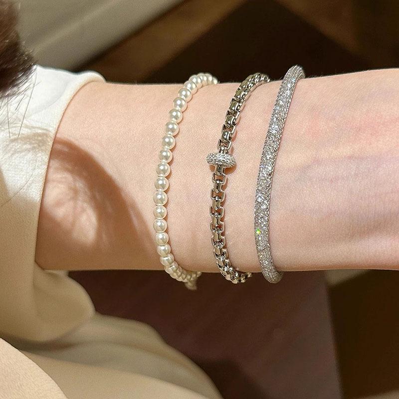 Minimally high-quality hollow out chains sparkling diamonds ring bracelet exquisite minimalist bracelets hip-hop style jewelry