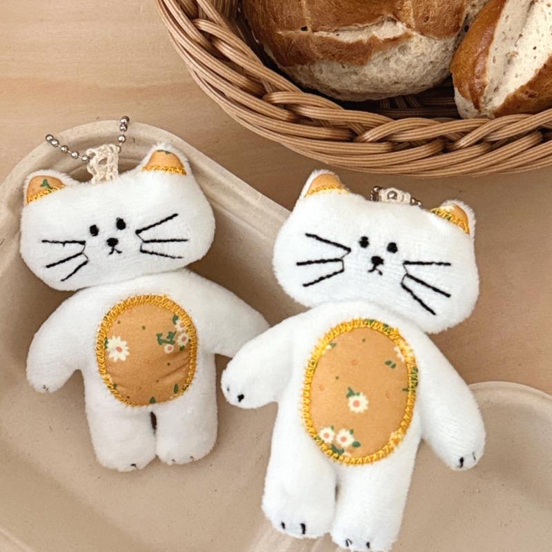 Niedliche Katze mit Blumenmuster Plüschanhänger Schlüsselanhänger Kreative Cartoon Simulation Kätzchen Stoffpuppe Spielzeug Lustige Rucksackdekoration Geschenke