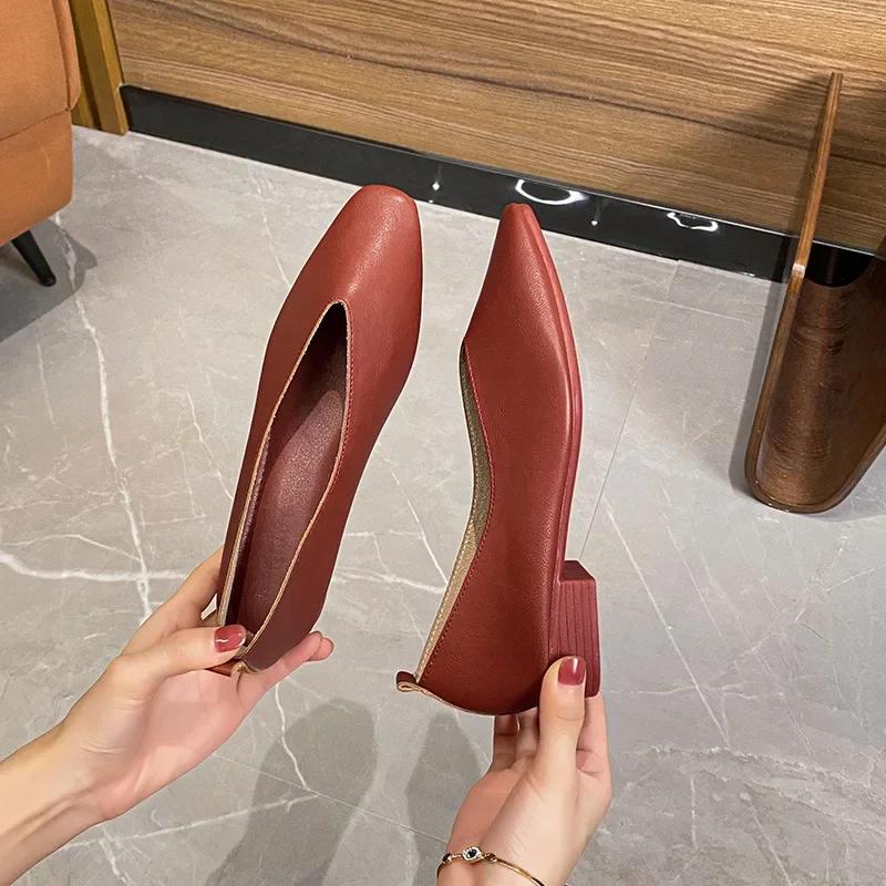 Genuine Leather Multi color Low heeled women's Shoes  Round Toe Flat Bottom Shallow Cut Single Shoe Casual Versatile Loafers