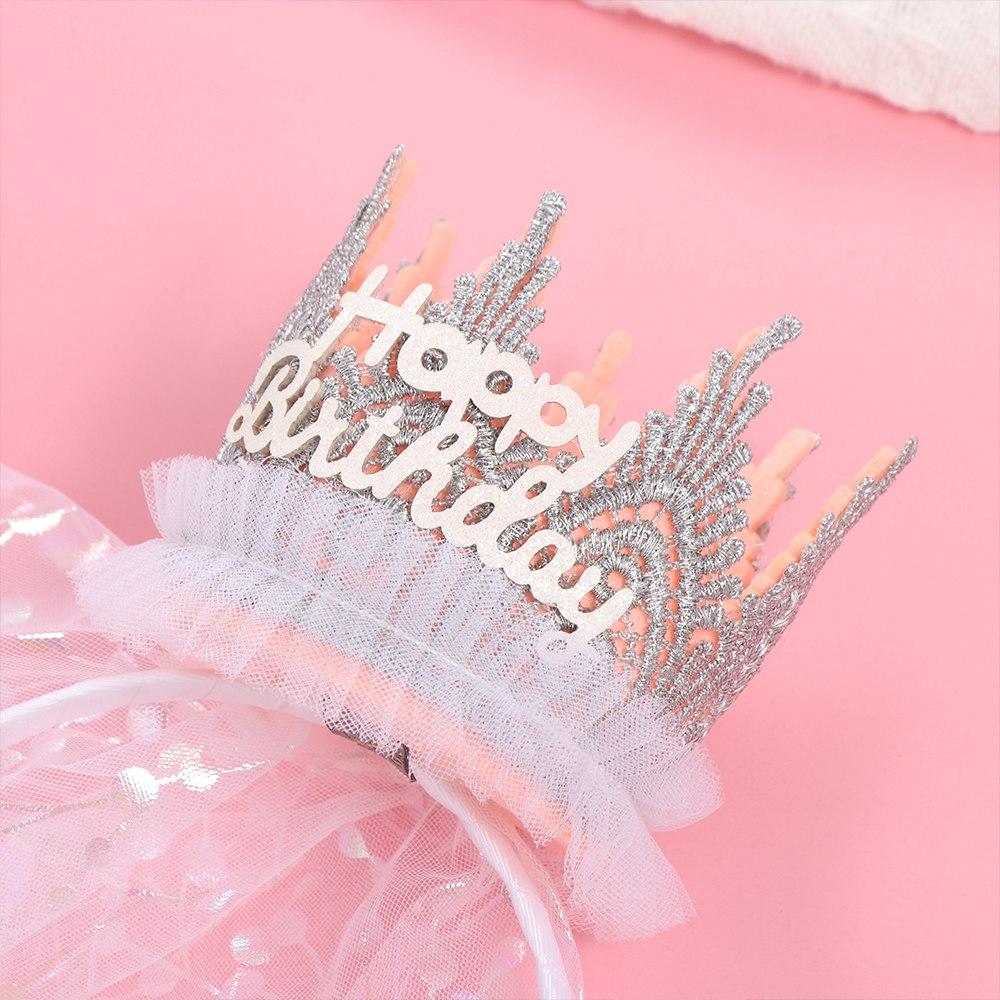 Korean Style Crown Gauze Headband Headwear Hair Accessories Happy Birthday Hairband Hair Decor Head Hoop Lace Mesh Hair Hoop