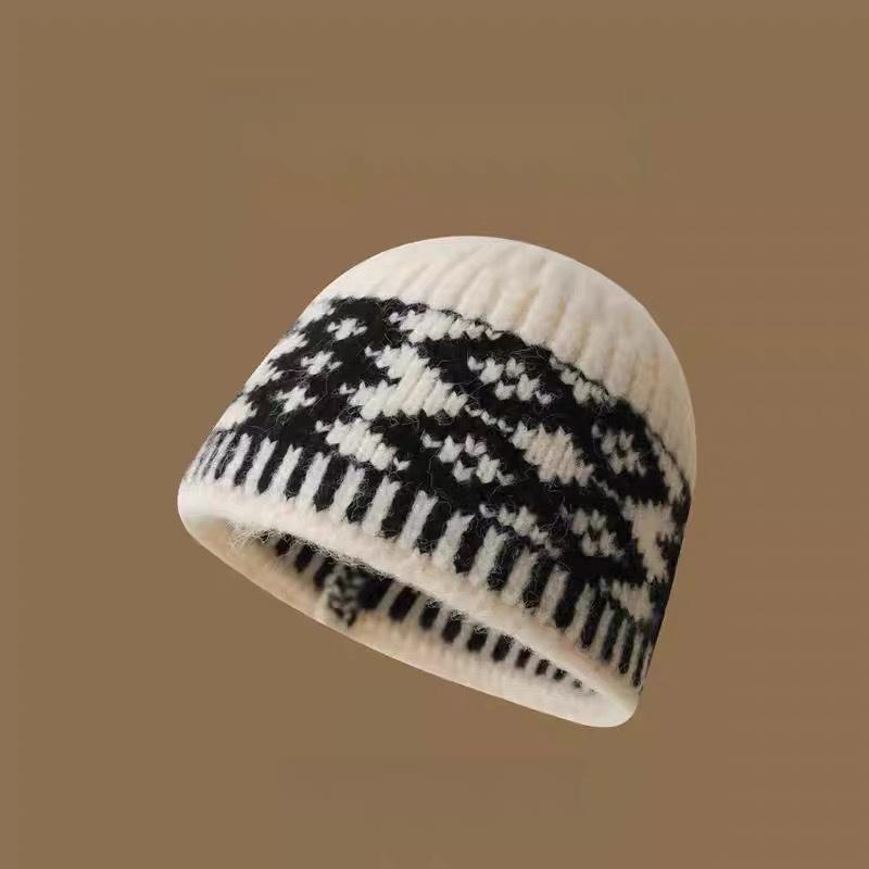 New Niche Design Sense Color Matching Rhombus Grid Knitted Bucket Hat Women's Autumn and Winter Wool Hat Warm Hat