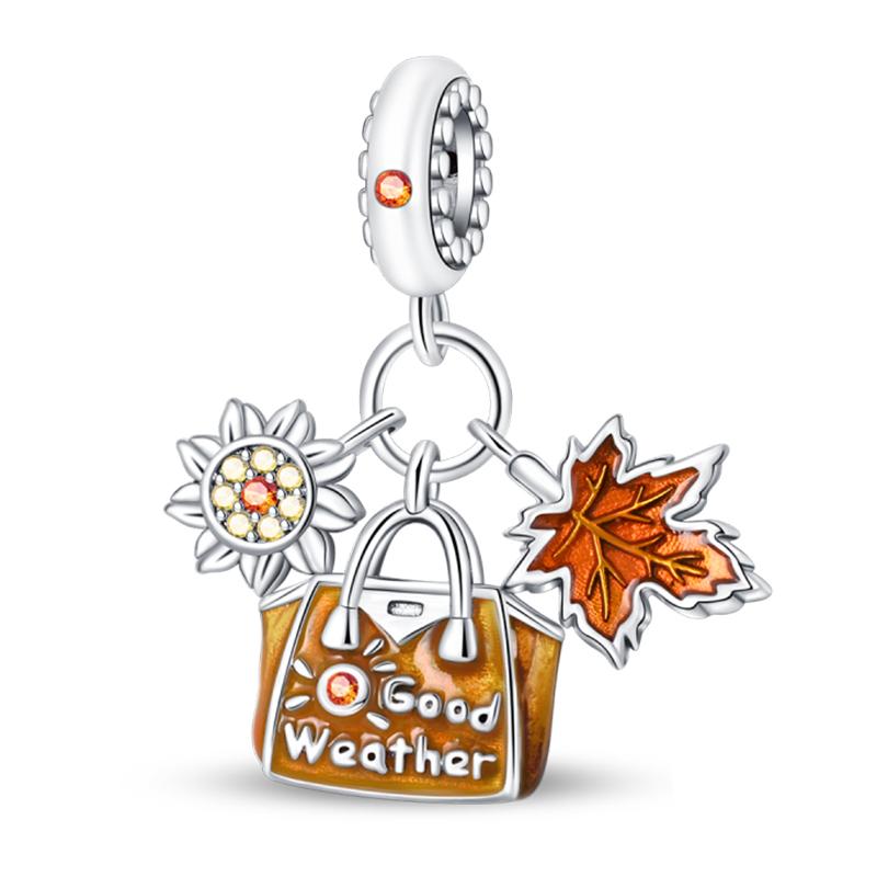 Copper Golden Autumn Series Charms Beads Scarecrow Pumpkin Maple Leaf Charms For Women Fine Diy Jewelry