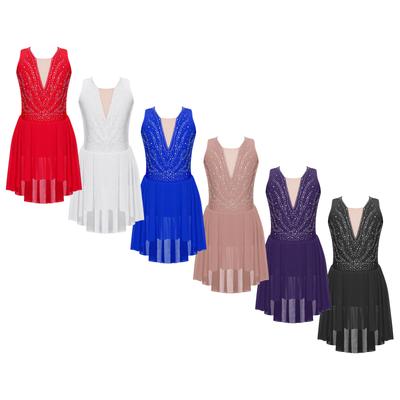 Disfraces Brillantes de Patinaje Artístico con Pedrería para Niñas, Maillots de Ballet, Vestidos de Danza Lírica, Vestidos de Gimnasia y Danza