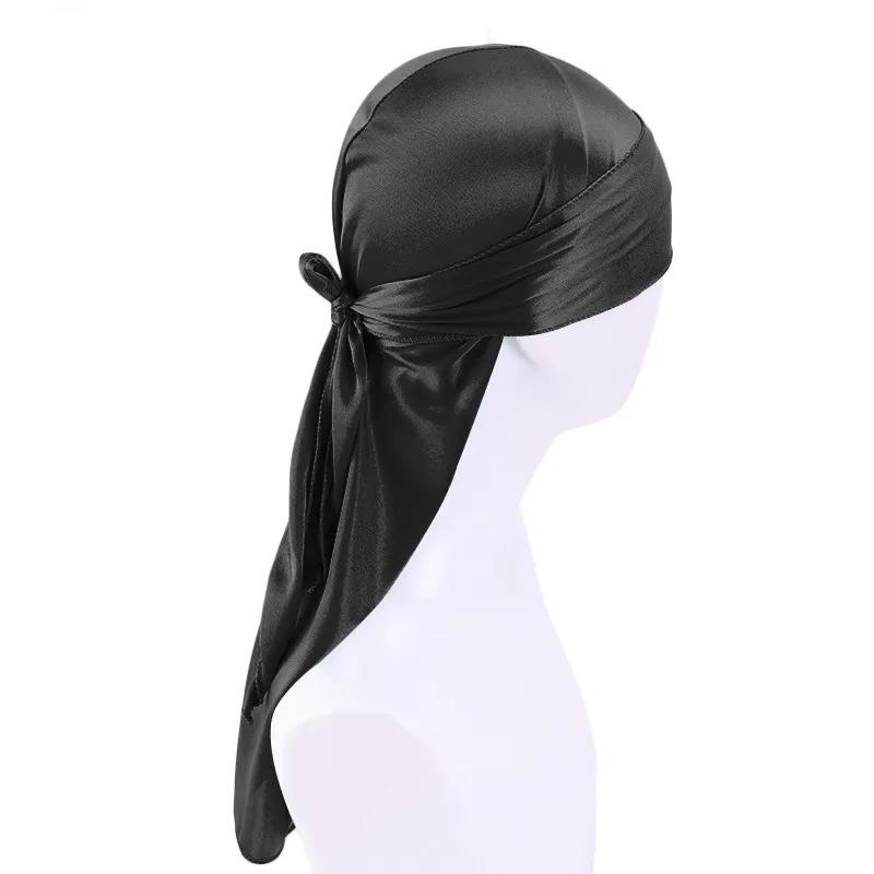Unisex Adult Satin Long Tail Doo Rag Durag Bandanas Cap Pirate Hat Turban Men Hip Hop Headband Biker Headwrap Women Headwear