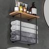 Wall Mounted Towel Holder with Wood Shelf Strong Load-bearing Easy To Install Multi-functional Bathroom Towel Rack Storage Holder