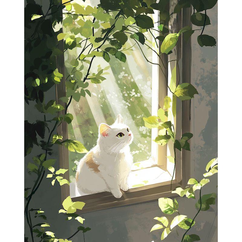 Ölgemälde-Paket DIY Malen nach Zahlen Basteln für Erwachsene Fenster Katzen Bild Ausmalen Nummer Zeichnung auf Leinwand Heimdekoration