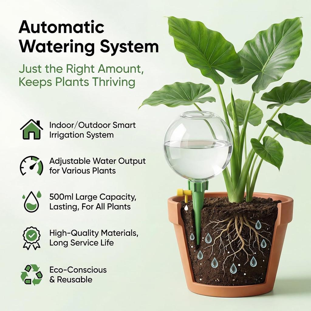 4-Pack 17.5oz Self Watering Globes with Covers – Automatic Plant Watering Bulbs, Slow-Release Irrigation Spikes for Indoor/Outdoor Potted Plants,