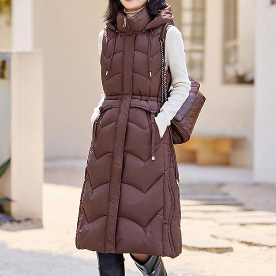 Down Cotton Vest Women's Long Autumn and Winter Korean Version Hooded Vest Casual Women's Outerwear Cotton Jacket Vest